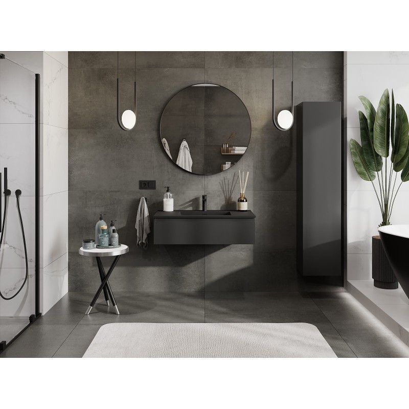 Mexen Orio vonios spintelė 90 cm su Otis praustuvu, 1 stalčius, juoda matinė - 91A10-09023-1-BF71-W18M71