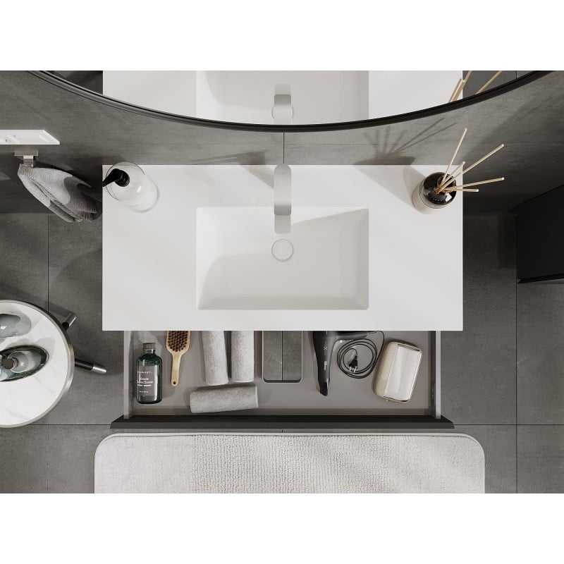 Mexen Orio vonios spintelė 100 cm su kriaukle Otis, 1 stalčius, grafitas matinis/baltas matinis - 91A10-10023-1-BF66-W18M01