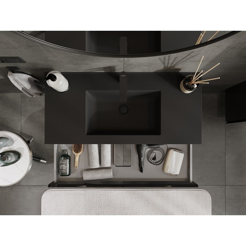 Mexen Orio vonios spintelė 100 cm su praustuvu Otis, 1 stalčius, juodas blizgus/juodas matinis - 91A10-10023-1-BF70-W18M71
