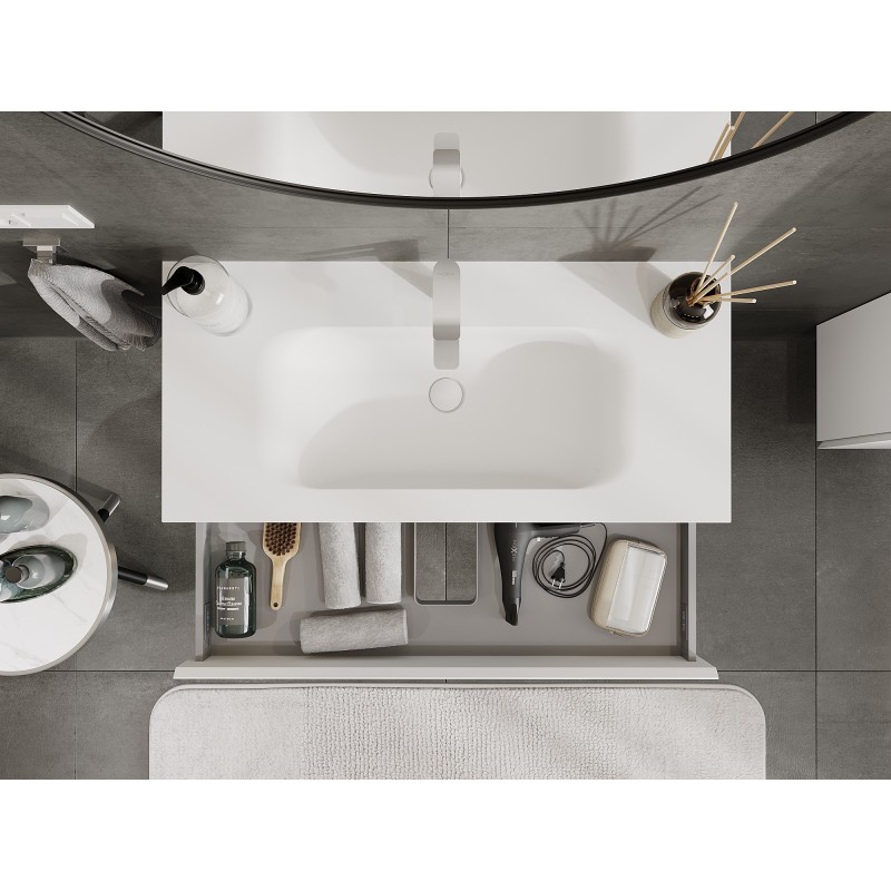 Mexen Orio vonios spintelė 100 cm su praustuvu Vela, 1 stalčius, balta matinė - 91A10-10023-1-BF01-W23M01