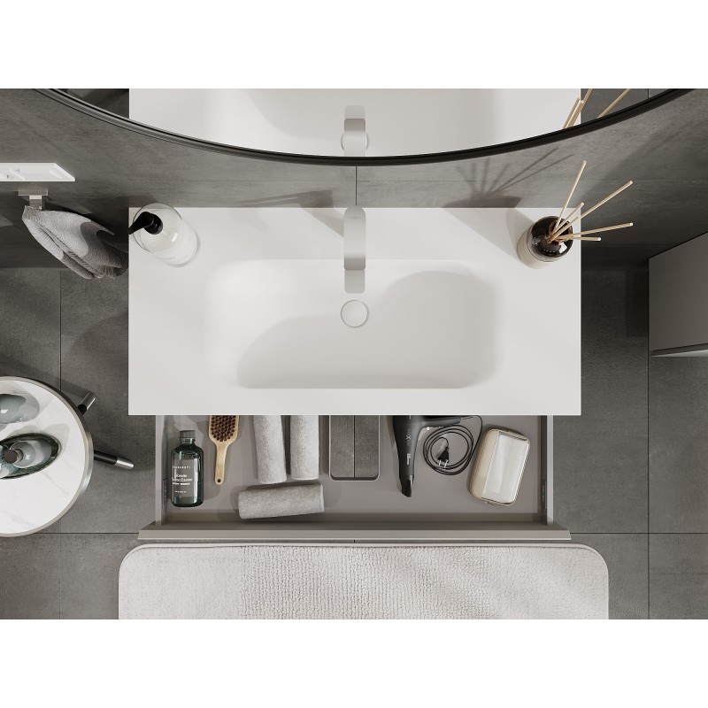 Mexen Orio vonios spintelė 100 cm su Vela kriaukle, 1 stalčius, pilka matinė/balta matinė - 91A10-10023-1-BF62-W23M01