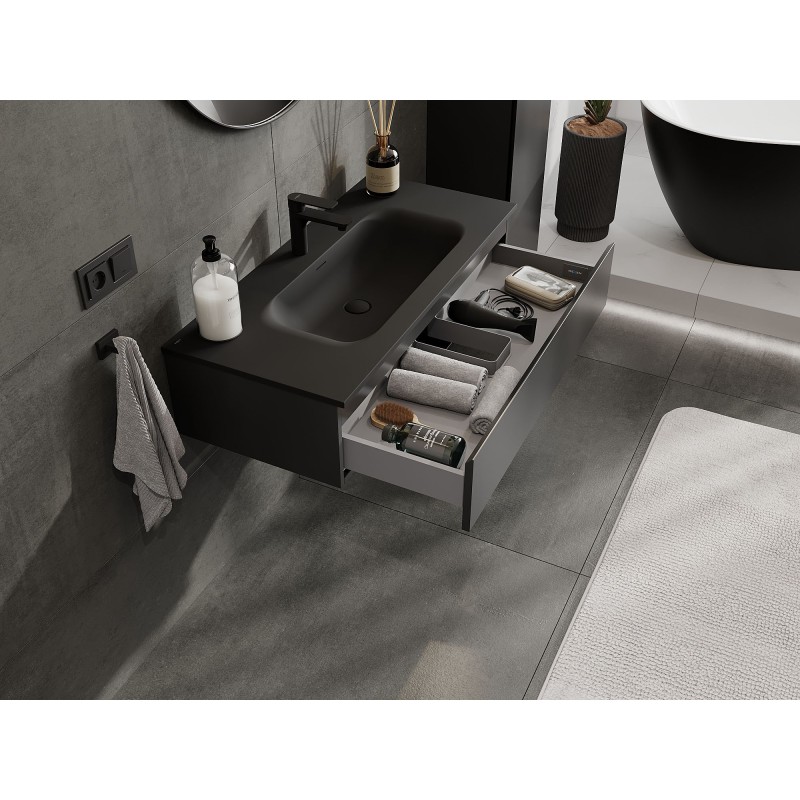 Mexen Orio vonios spintelė 100 cm su praustuvu Vela, 1 stalčius, juoda matinė - 91A10-10023-1-BF71-W23M71