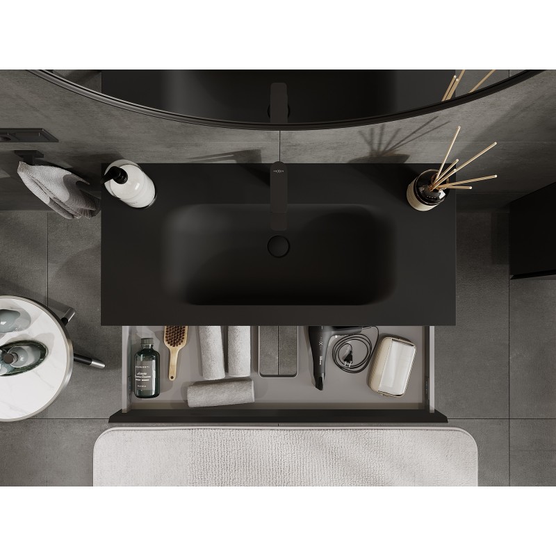 Mexen Orio vonios spintelė 100 cm su praustuvu Vela, 1 stalčius, juoda matinė - 91A10-10023-1-BF71-W23M71