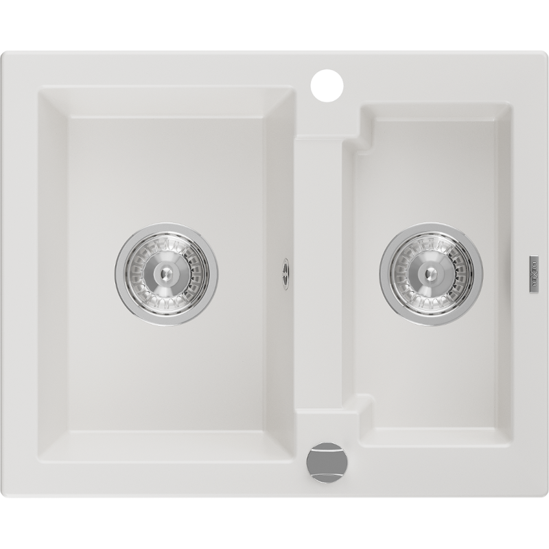 Mexen Carlos granito kriauklė, 1,5 talpos, 582 x 475 mm, balta su chromu sifonu - 6518581500-20