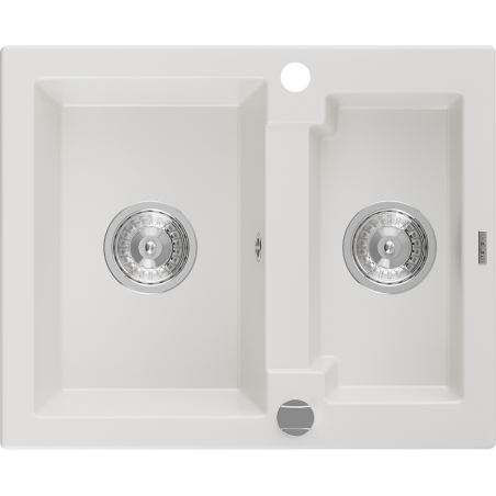 Mexen Carlos granito kriauklė, 1,5 talpos, 582 x 475 mm, balta su chromu sifonu - 6518581500-20