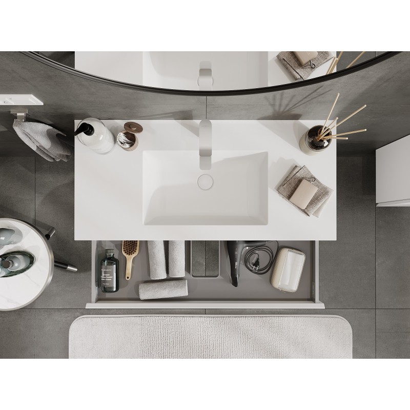 Mexen Orio vonios kambario spintelė 100 cm su Otis kriaukle, 2 stalčiai, balta matinė - 91A10-10047-2-BFF01-W18M01