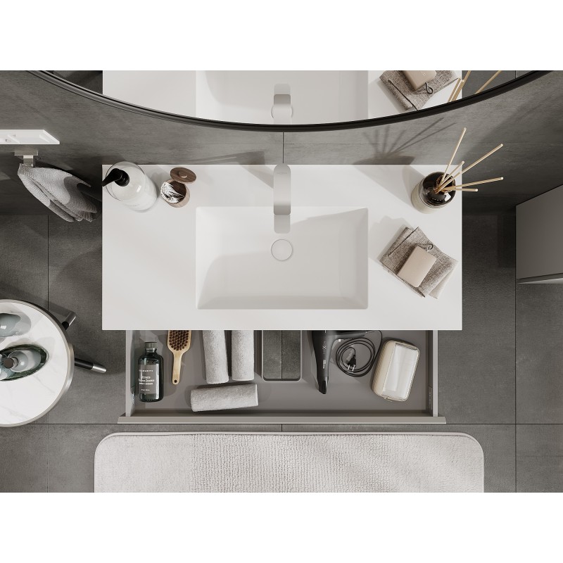 Mexen Orio vonios spintelė 100 cm su praustuvu Otis, 2 stalčiai, pilka matinė/balta matinė - 91A10-10047-2-BFF62-W18M01