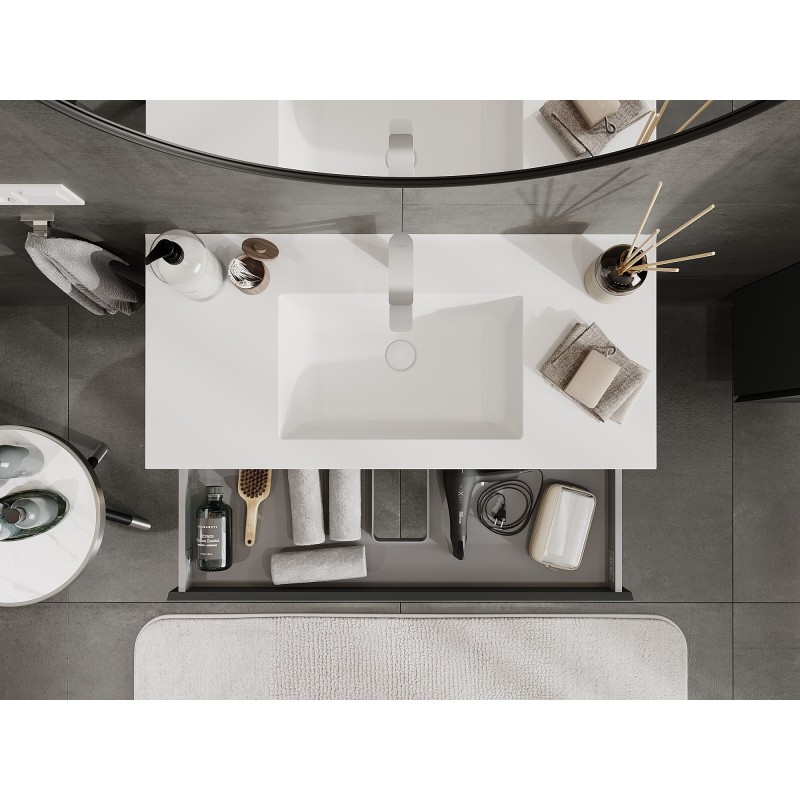 Mexen Orio vonios spintele 100 cm su Otis kriaukle, 2 stalčiai, grafitas matinis/baltas matinis - 91A10-10047-2-BFF66-W18M01