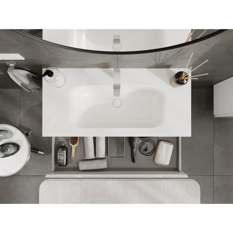 Mexen Orio vonios kambario spintelė 100 cm su kriaukle Vela, 2 stalčiai, blizgi balta - 91A10-10047-2-BFF00-W23M00