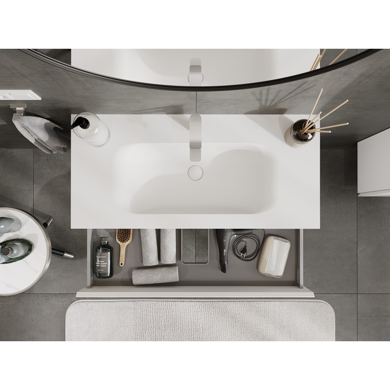 Mexen Orio vonios spintelė 100 cm su kriaukle Vela, 2 stalčiai, balta matinė - 91A10-10047-2-BFF01-W23M01