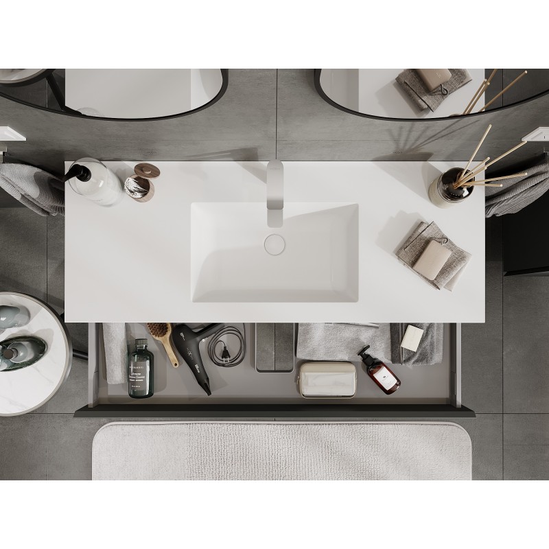 Mexen Orio vonios kambario spintelė 120 cm su Otis praustuvu, 1 stalčius, matinė grafito/balta - 91A10-12023-1-BF66-W18M01