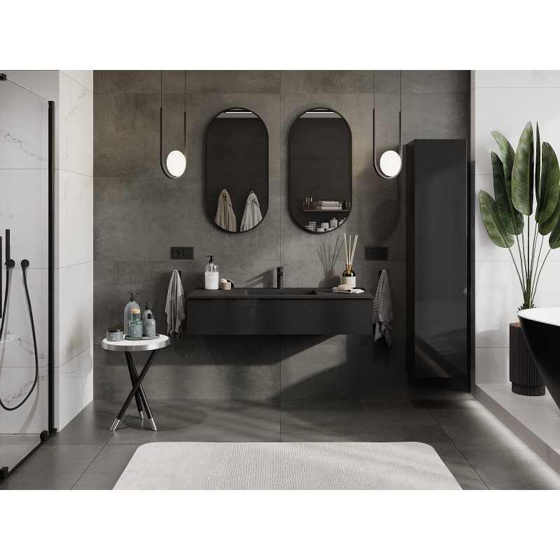 Mexen Orio vonios spintelė 120 cm su praustuvu Otis, 1 stalčius, juodas blizgus/juodas matinis - 91A10-12023-1-BF70-W18M71