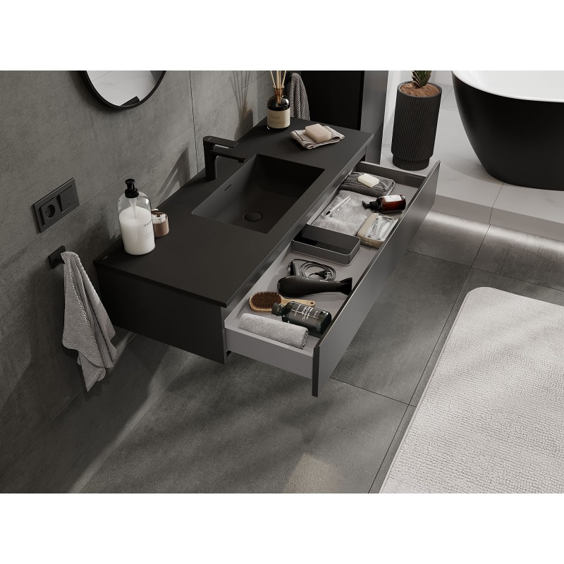 Mexen Orio vonios spintelė 120 cm su Otis praustuvu, 1 stalčius, juodas matinis - 91A10-12023-1-BF71-W18M71