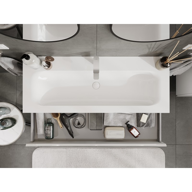 Mexen Orio vonios spintelė 120 cm su Vela praustuvu, 1 stalčius, blizgus baltas - 91A10-12023-1-BF00-W23M00