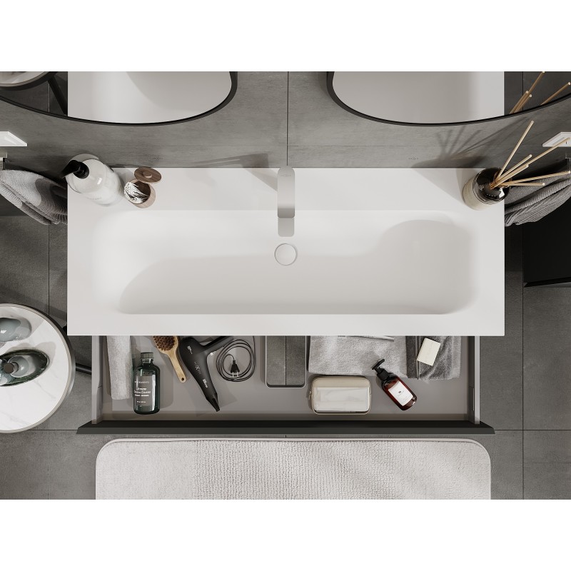 Mexen Orio vonios spintelė 120 cm su kriaukle Vela, 1 stalčius, grafitas matinis/baltas matinis - 91A10-12023-1-BF66-W23M01