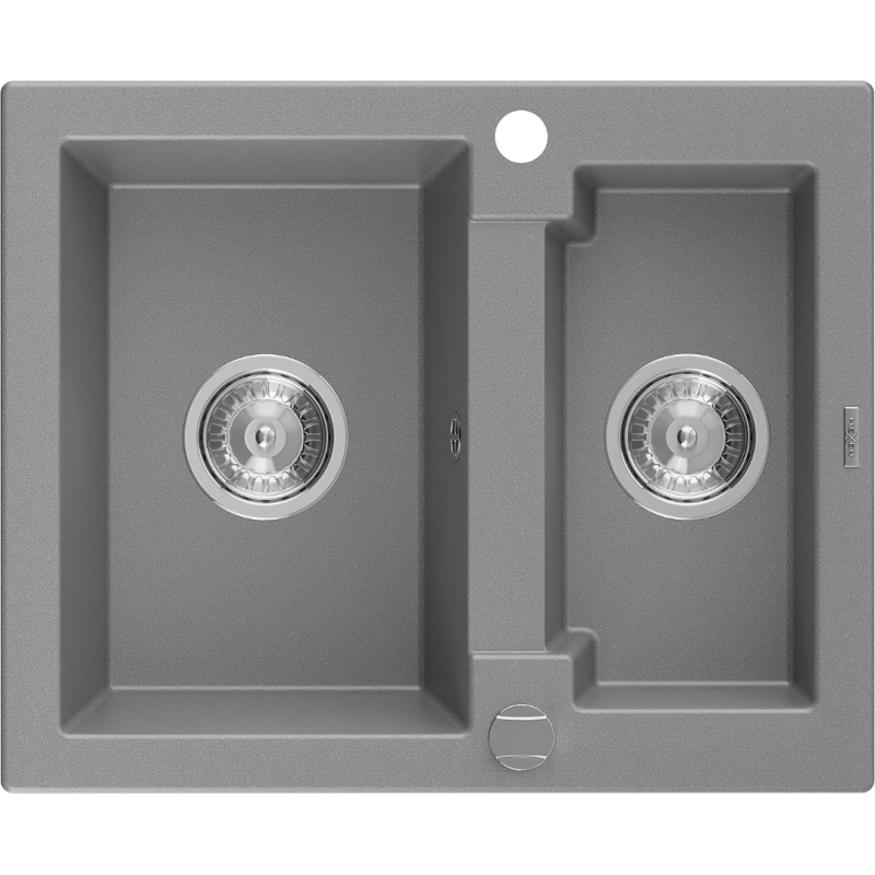 Mexen Carlos granito plautuvė 1,5 skylių 582 x 475 mm, pilka, chromo sifonas - 6518581500-71