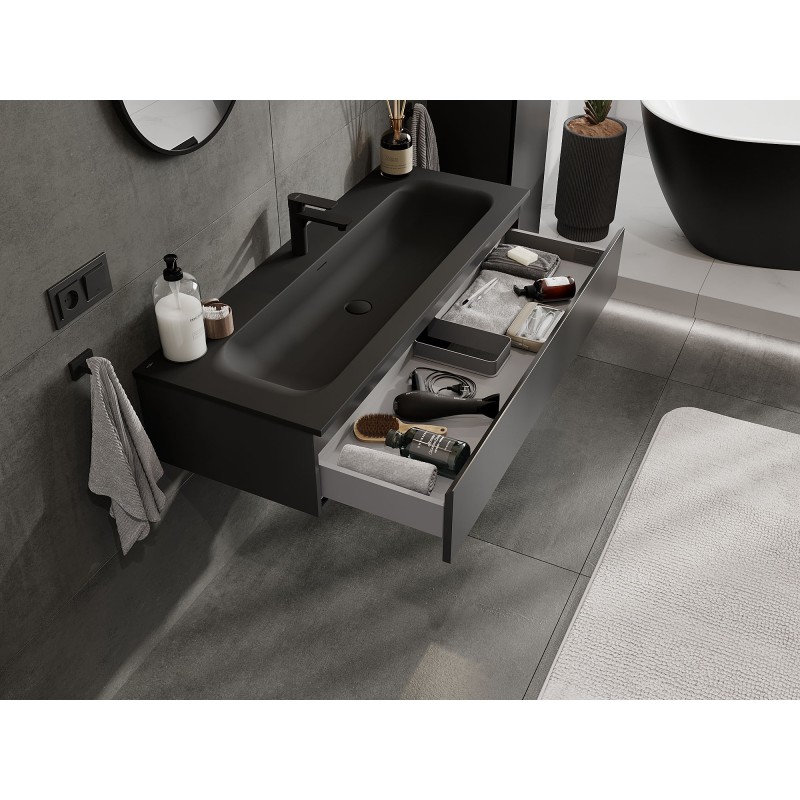 Mexen Orio vonios spintelė 120 cm su praustuvu Vela, 1 stalčius, juodas matinis - 91A10-12023-1-BF71-W23M71