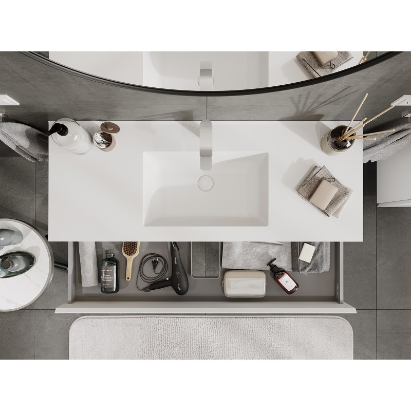 Mexen Orio vonios kambario spintelė 120 cm su Otis praustuvu, 2 stalčiai, balta matinė - 91A10-12047-2-BFF01-W18M01