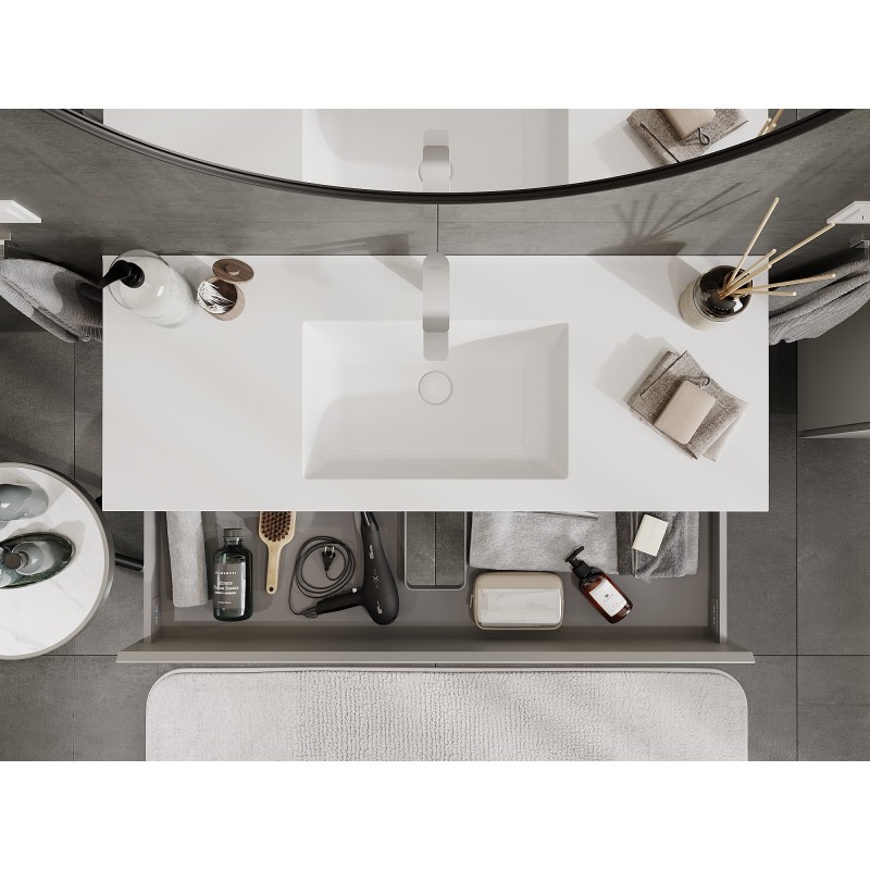 Mexen Orio vonios spintelė 120 cm su kriaukle Otis, 2 stalčiai, pilka matinė/balta matinė - 91A10-12047-2-BFF62-W18M01