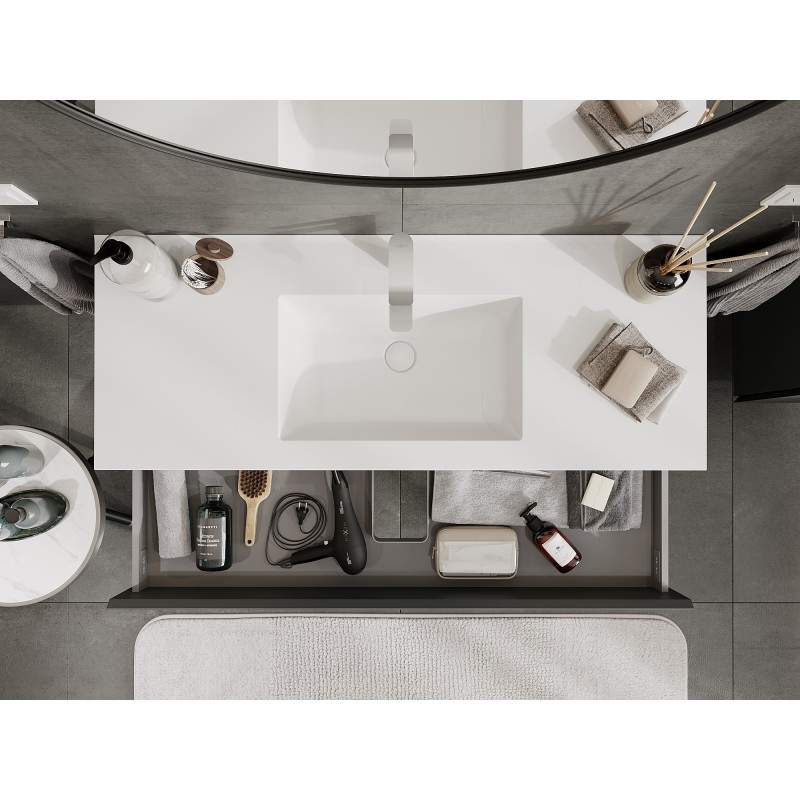 Mexen Orio vonios spintelė 120 cm su praustuvu Otis, 2 stalčiai, grafito matinė/balta matinė - 91A10-12047-2-BFF66-W18M01