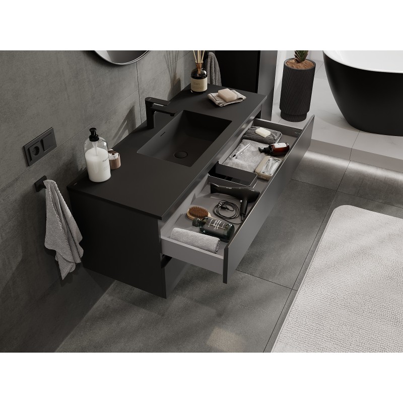 Mexen Orio vonios spintelė 120 cm su Otis kriaukle, 2 stalčiai, juoda matinė - 91A10-12047-2-BFF71-W18M71