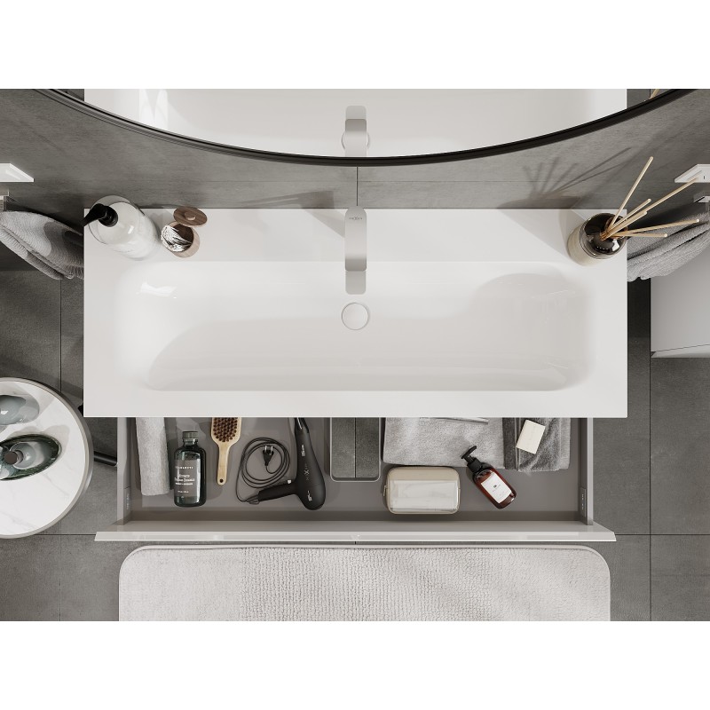 Mexen Orio vonios kambario spintelė 120 cm su Vela praustuvu, 2 stalčiai, blizgi balta - 91A10-12047-2-BFF00-W23M00