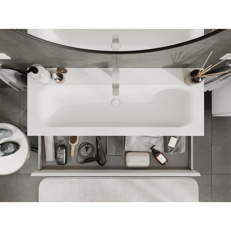 Mexen Orio vonios spintelė 120 cm su Vela kriaukle, 2 stalčiai, balta matinė - 91A10-12047-2-BFF01-W23M01