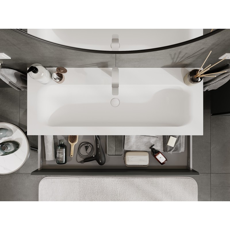 Mexen Orio vonios spintelė 120 cm su kriaukle Vela, 2 stalčiai, grafitas matinis/baltas matinis - 91A10-12047-2-BFF66-W23M01