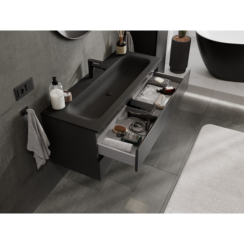 Mexen Orio vonios spintelė 120 cm su Vela kriaukle, 2 stalčiai, juoda matinė - 91A10-12047-2-BFF71-W23M71