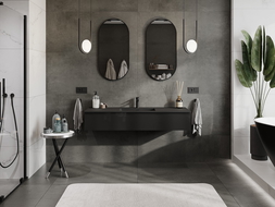 Mexen Orio vonios spintelė 140 cm su Otis kriaukle, 1 stalčius, juoda blizgi/juoda matinė - 91A10-14023-1-BF70-W18M71