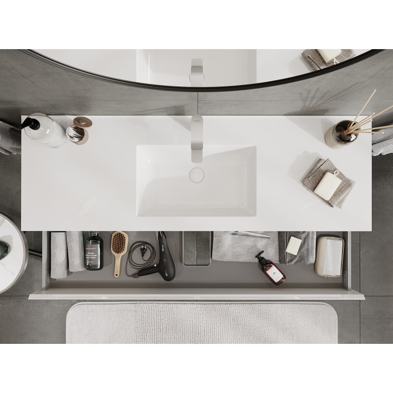 Mexen Orio vonios spintelė 140 cm su praustuvu Otis, 2 stalčiai, blizgi balta - 91A10-14047-2-BFF00-W18M00