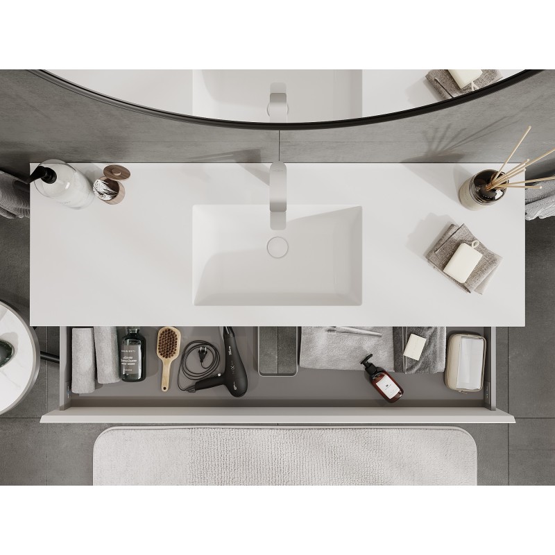 Mexen Orio vonios spintelė 140 cm su Otis praustuvu, 2 stalčiai, balta matinė - 91A10-14047-2-BFF01-W18M01