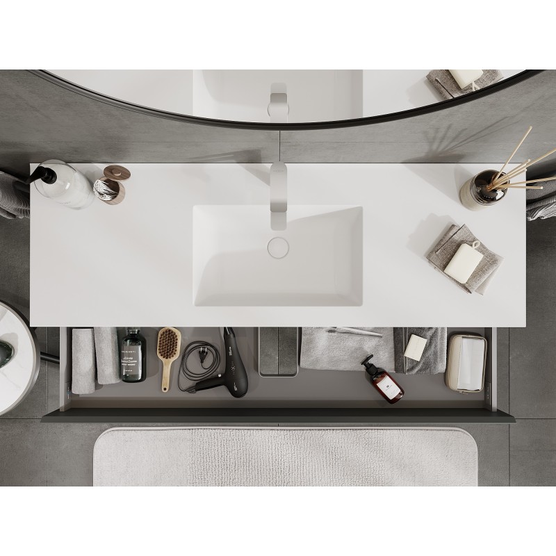 Mexen Orio vonios spintelė 140 cm su kriaukle Otis, 2 stalčiai, matinė grafito/balta matinė - 91A10-14047-2-BFF66-W18M01