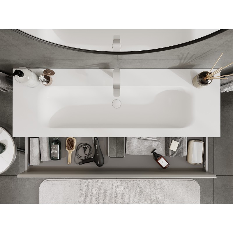 Mexen Orio vonios spintelė 140 cm su Vela praustuvu, 2 stalčiai, pilka matinė/balta matinė - 91A10-14047-2-BFF62-W23M01