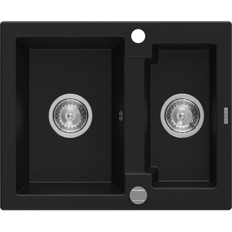 Mexen Carlos granito plautuvė 1,5 talpos 582 x 475 mm, juoda, chrom sifonas - 6518581500-77