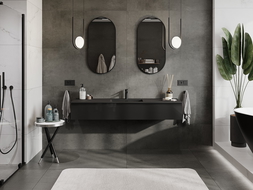 Mexen Orio vonios spintelė 160 cm su Otis praustuvu, 1 stalčius, juodas blizgesys/juodas matinis - 91A10-16023-1-BF70-W18M71