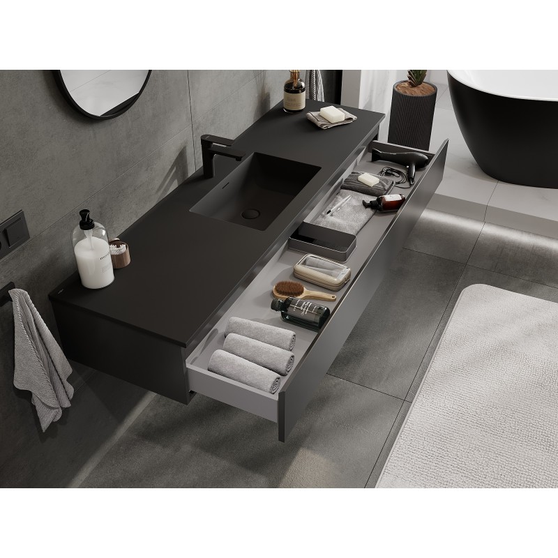 Mexen Orio vonios spintelė 160 cm su Otis kriaukle, 1 stalčius, juodas matinis - 91A10-16023-1-BF71-W18M71