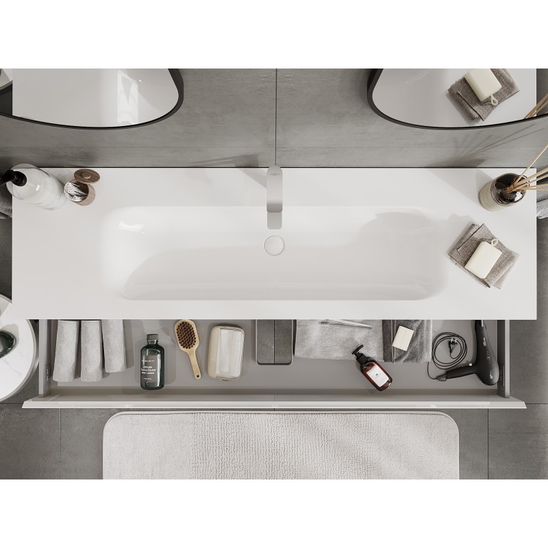 Mexen Orio vonios kambario spintelė 160 cm su praustuvu Vela, 1 stalčius, blizgiai balta - 91A10-16023-1-BF00-W23M00