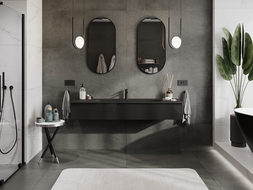 Mexen Orio vonios spintelė 160 cm su praustuvu Vela, 1 stalčius, juodas blizgus/juodas matinis - 91A10-16023-1-BF70-W23M71