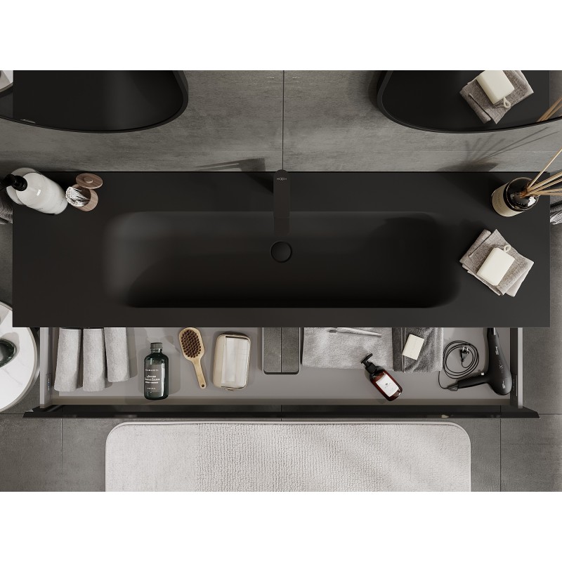 Mexen Orio vonios spintelė 160 cm su praustuvu Vela, 1 stalčius, juodas blizgus/juodas matinis - 91A10-16023-1-BF70-W23M71