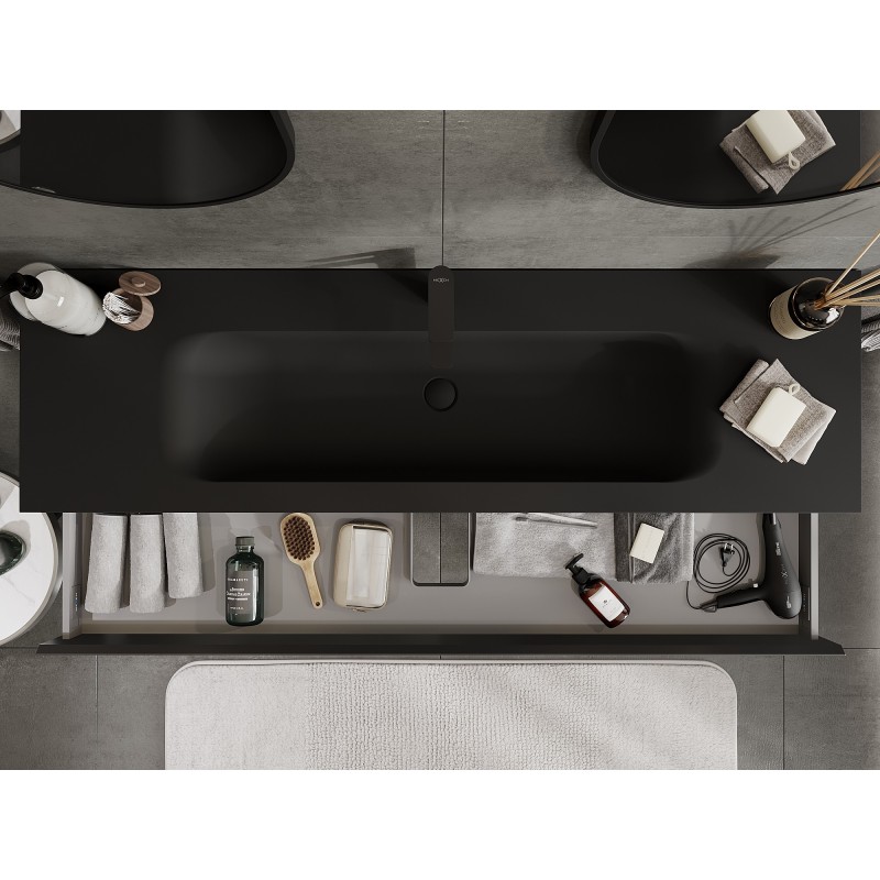 Mexen Orio vonios kambario spintelė 160 cm su Vela kriaukle, 1 stalčius, juoda matinė - 91A10-16023-1-BF71-W23M71