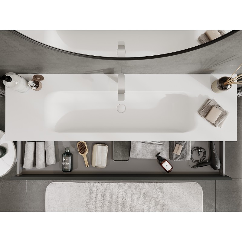 Mexen Orio vonios spintelė 160 cm su Vela kriaukle, 2 stalčiai, matinė grafito/balta mat - 91A10-16047-2-BFF66-W23M01