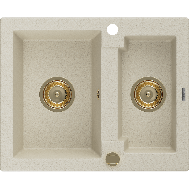 Mexen Carlos granitinis virtuvės kriauklė, 1,5 skyrelio, 582 x 475 mm, smėlio spalvos, auksinis sifonas - 6518581500-69-G