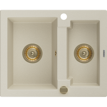 Mexen Carlos granitinis virtuvės kriauklė, 1,5 skyrelio, 582 x 475 mm, smėlio spalvos, auksinis sifonas - 6518581500-69-G