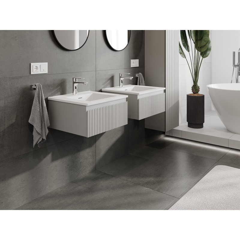 Mexen Rivel vonios spintelė 50 cm su kriaukle Otis, 1 stalčius, grioveliai, pilka matinė/balta matinė