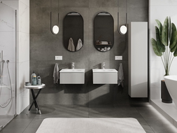 Mexen Rivel vonios spintelė 50 cm su Vela kriaukle, 1 stalčius, rifliuotas, pilka matinė/balta matinė