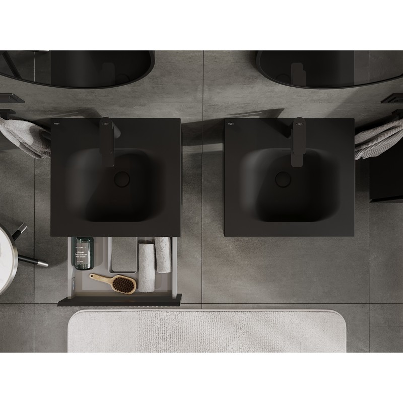 Mexen Rivel vonios spintelė 50 cm su praustuvu Vela, 1 stalčius, rifliuotas, juoda matinė - 91A20-05023-1-BF71-W23M71