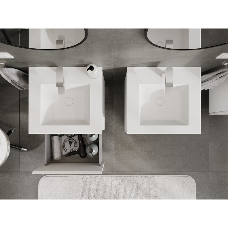 Mexen Rivel vonios kambario spintelė 50 cm su Otis kriaukle, 1 stalčius, grioveliais, balta matinė - 91A20-05047-1-BF01-W18M01