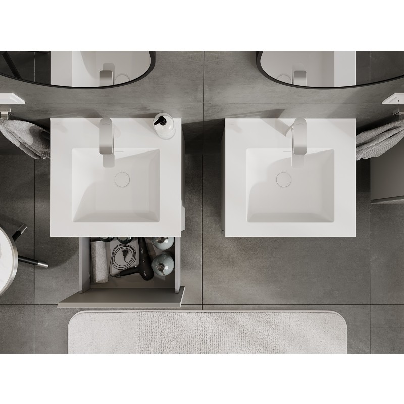 Mexen Rivel vonios spintelė 50 cm su praustuvu Otis, 1 stalčius, rifliuota, pilka matinė/balta matinė