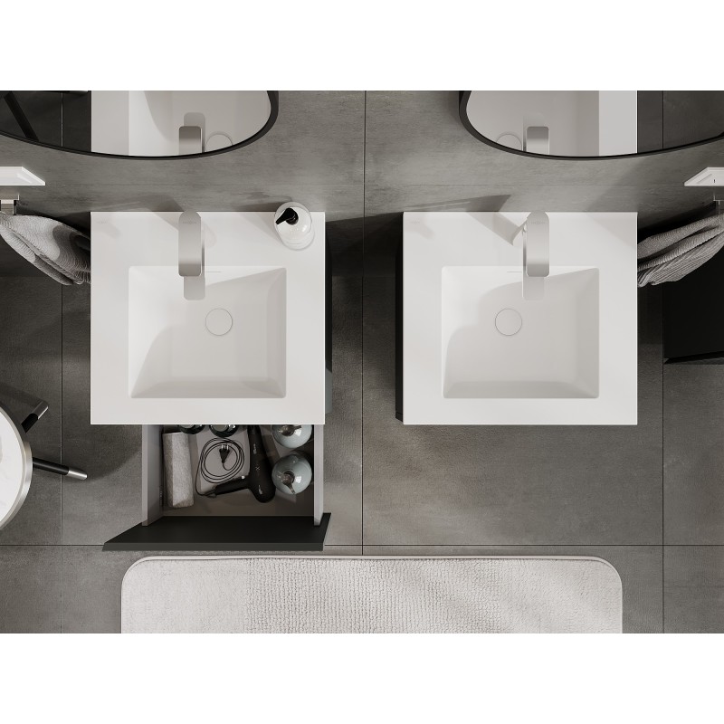 Mexen Rivel vonios spintelė 50 cm su kriaukle Otis, 1 stalčius, rifliuotas, grafito matinė/balta matinė